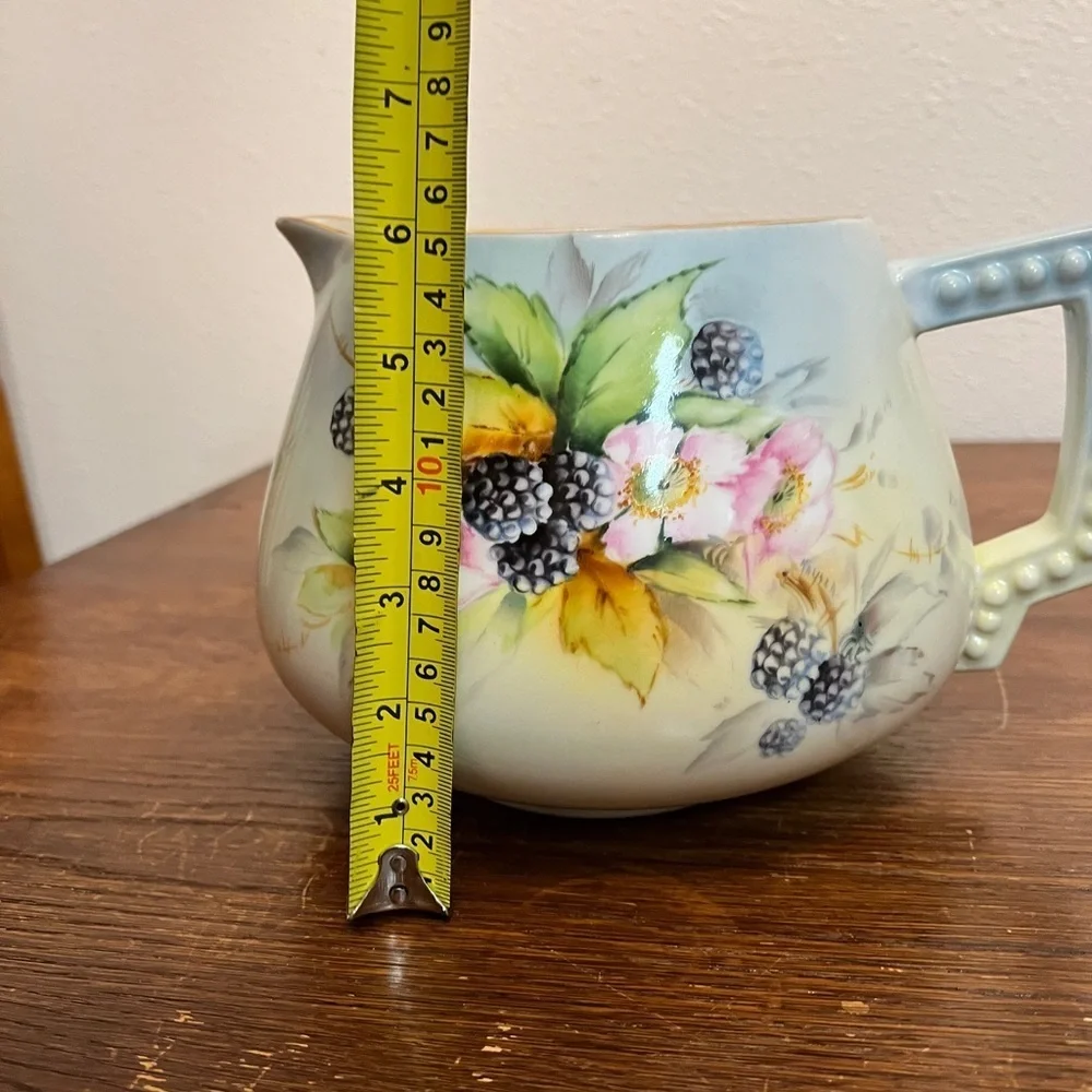 Vintage HandPainted Bavaria Pitcher by Kayser Blackberry Floral Design,Gold Rim